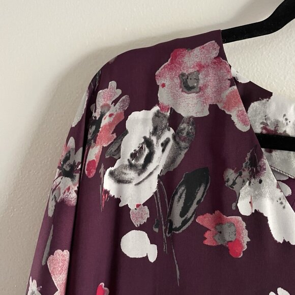 Lane Bryant Women SZ 14 Burgundy Floral V-Neck 3/4 Sleeve Sheath Dress - Picture 5 of 9